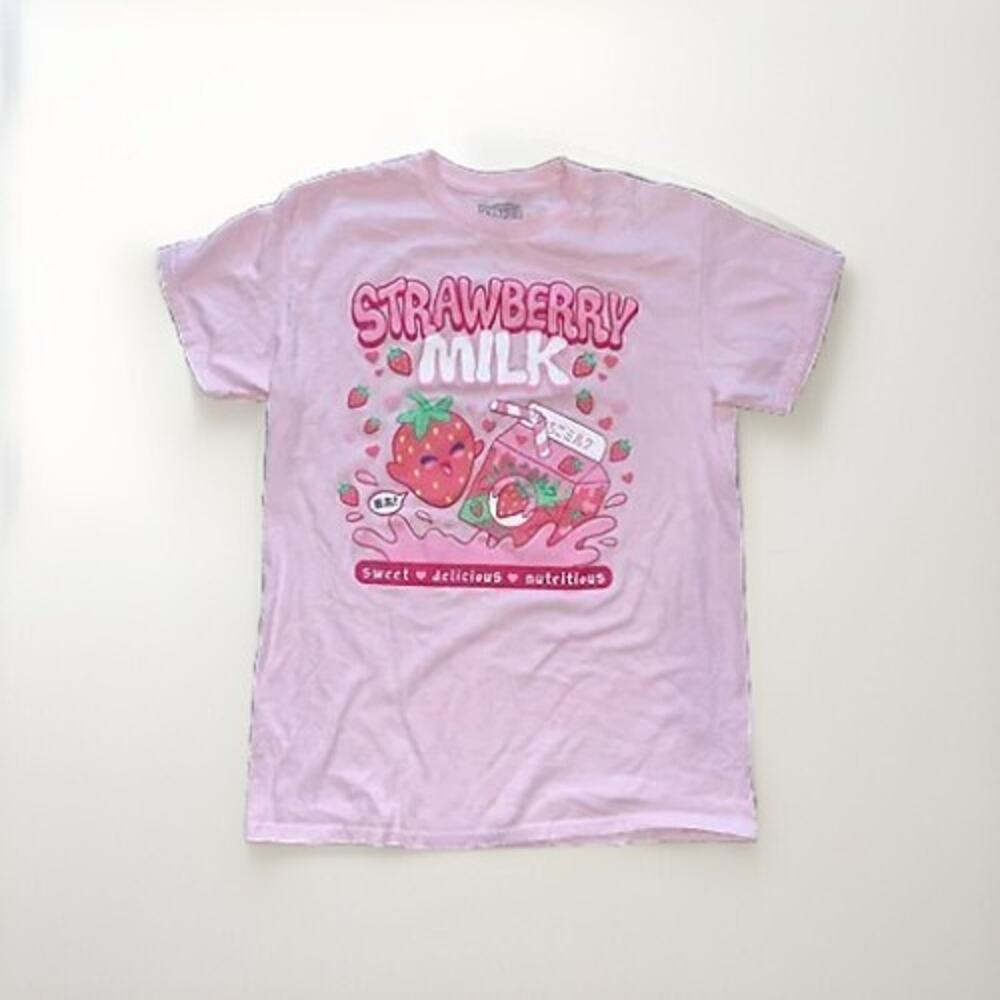 Pink Strawberry Milk T-shirt Sz S Japanese Buzz Anime 100% Cotton Geek